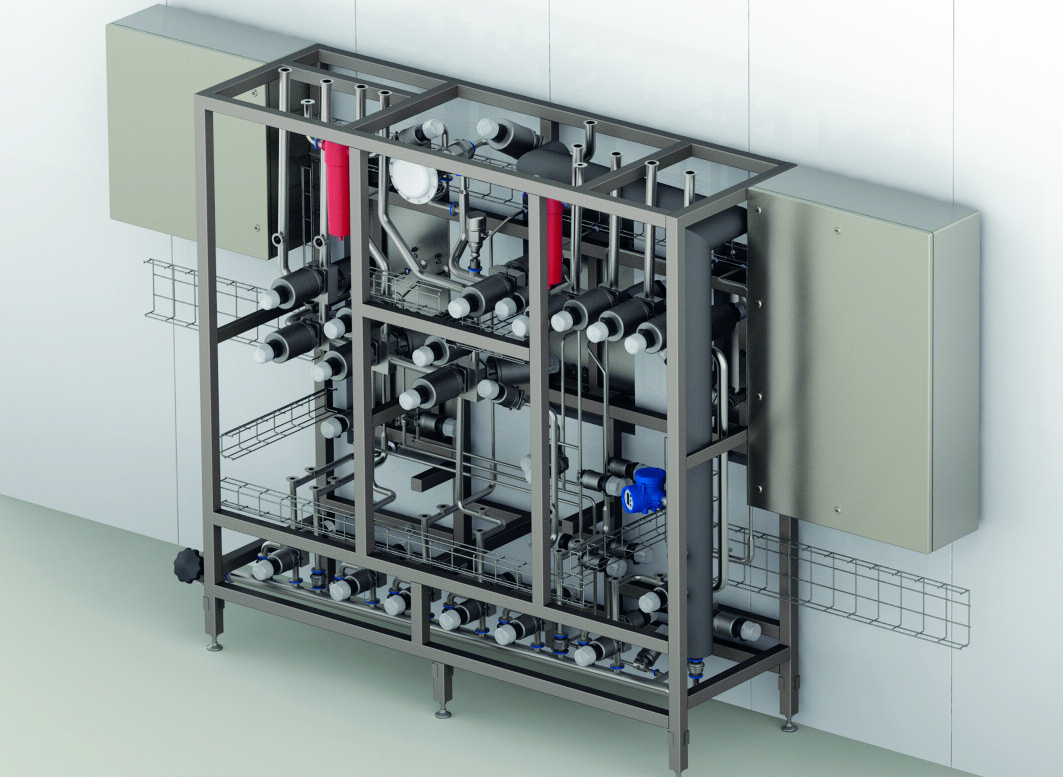 3D model showing service area section of filter skid